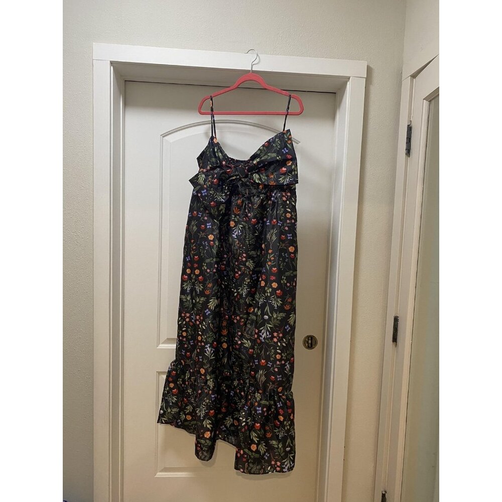 Hutch Olani Dress Womens 2XL Black Floral Maxi Bow Front Smocked Back Pockets - Picture 2 of 6